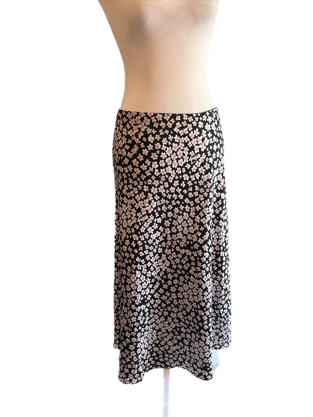 J. Crew Black Midi Skirt with Pink Floral Print